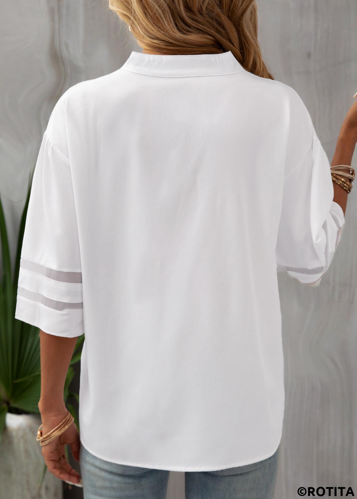 White tops,Plain Color tops,Patchwork Zipper White Stand Collar Blouse