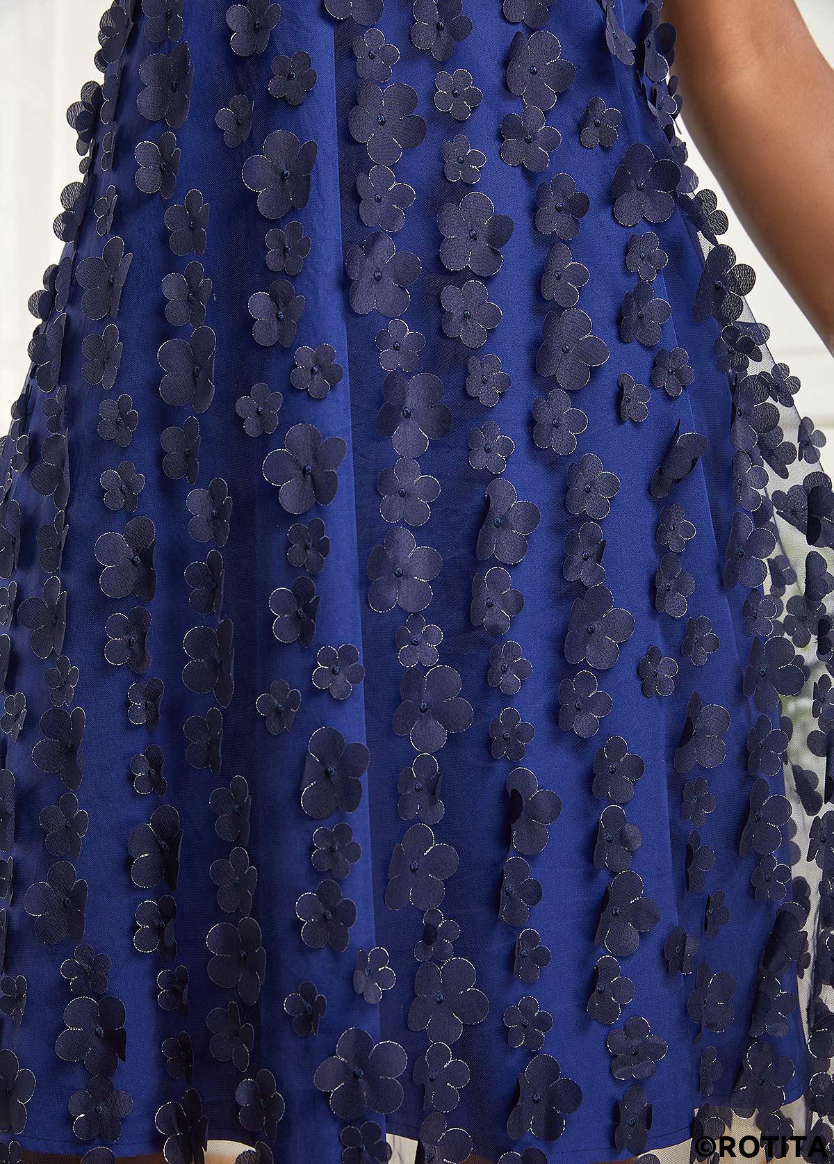 Blue dresses,Plain Color dresses,Plants dresses,Party dresses,Elegant dresses,ROTITA Layered Blue A Line Halter Sleeveless Dress