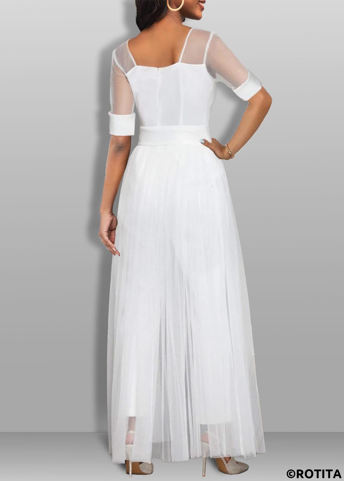 White jumpsuits&rompers,Plain Color jumpsuits&rompers,ROTITA Lightweight White Ankle Length Regular Split Neck Jumpsuit