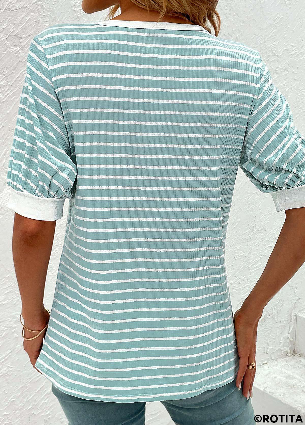 ROTITA Lace Up Mint Green Round Neck T Shirt