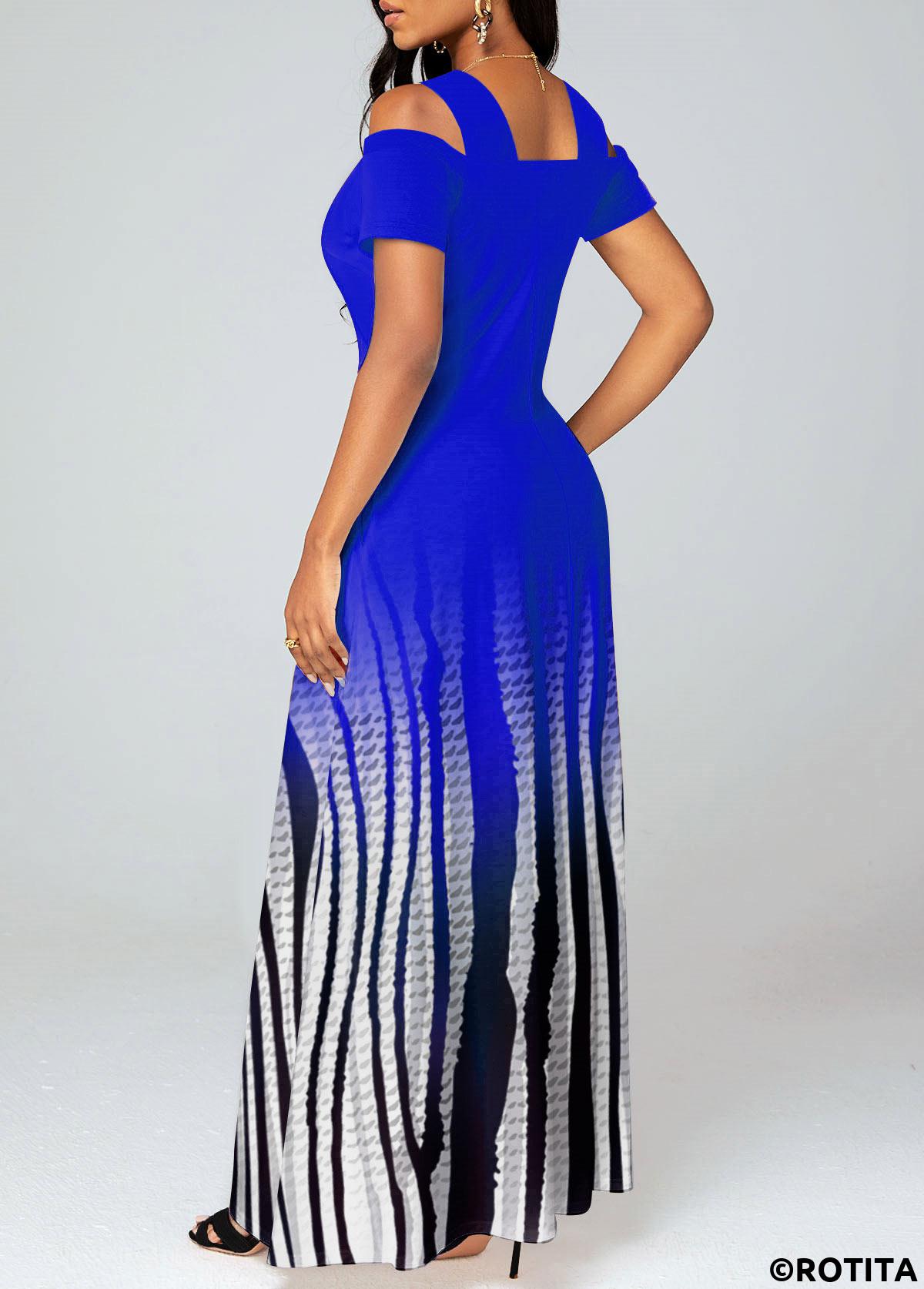 ROTITA - Robe longue bleu roi ombrée Criss Cross