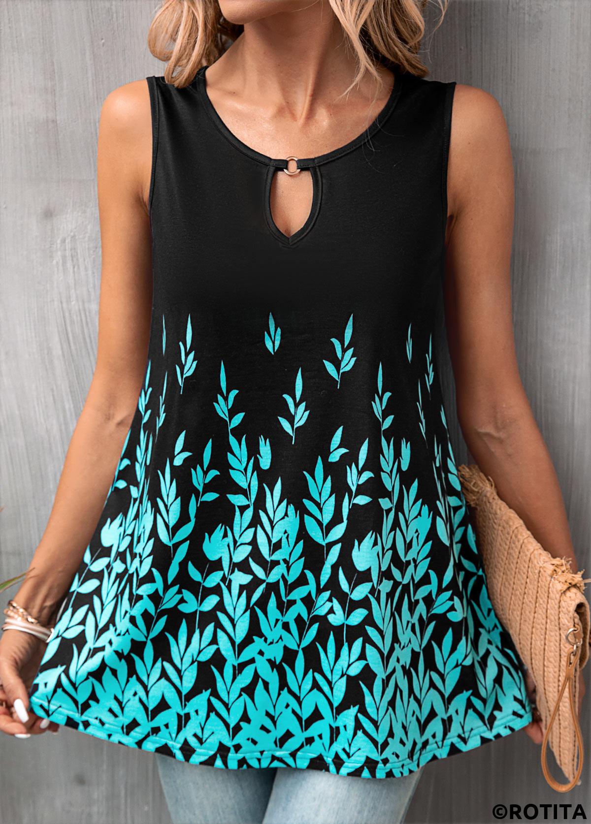 Rotita schwarzes Tanktop mit ausgeschnittenem Blattmuster