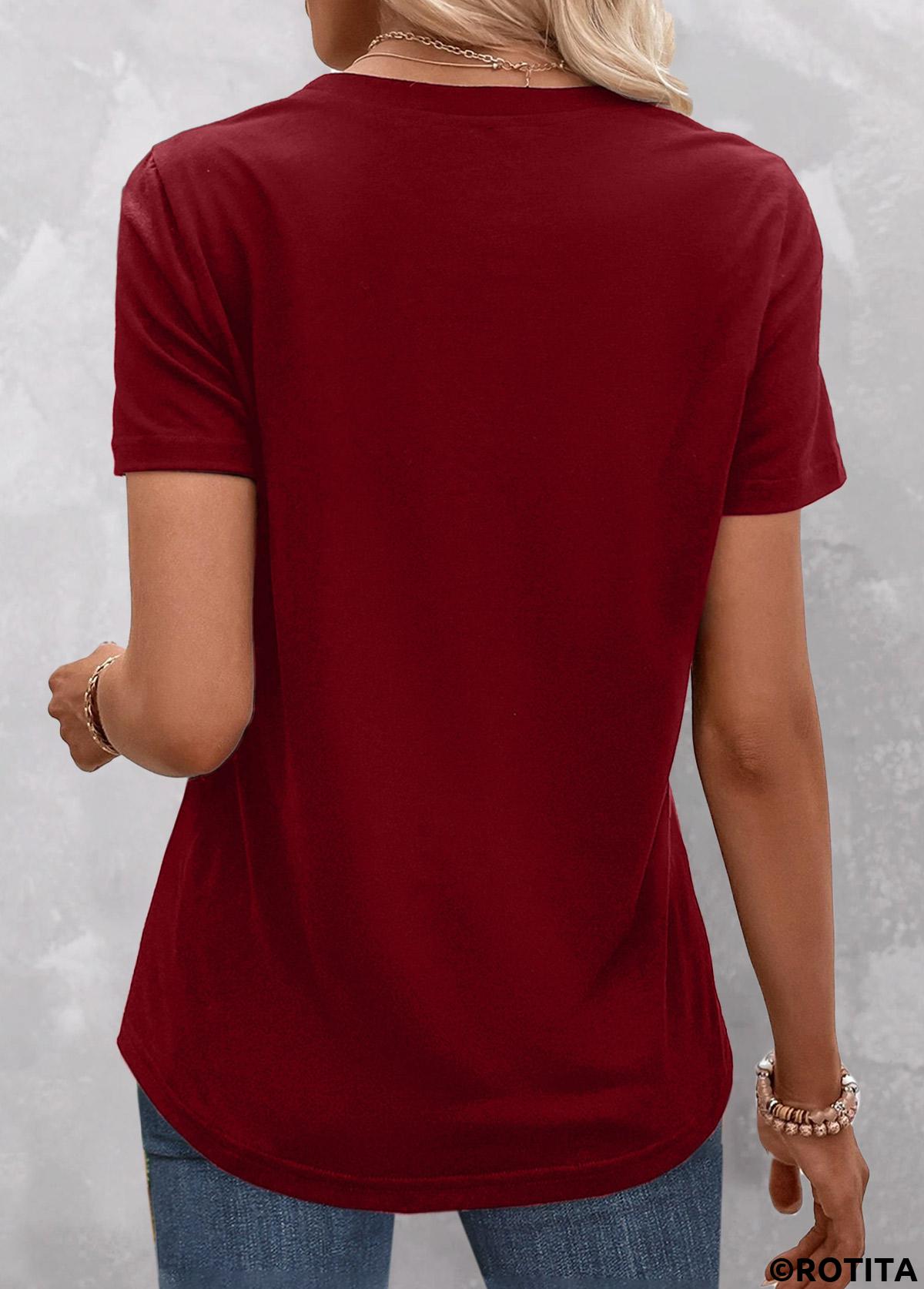 Red tops,Striped tops,Geometric tops,ROTITA Split Striped Red Round Neck T Shirt