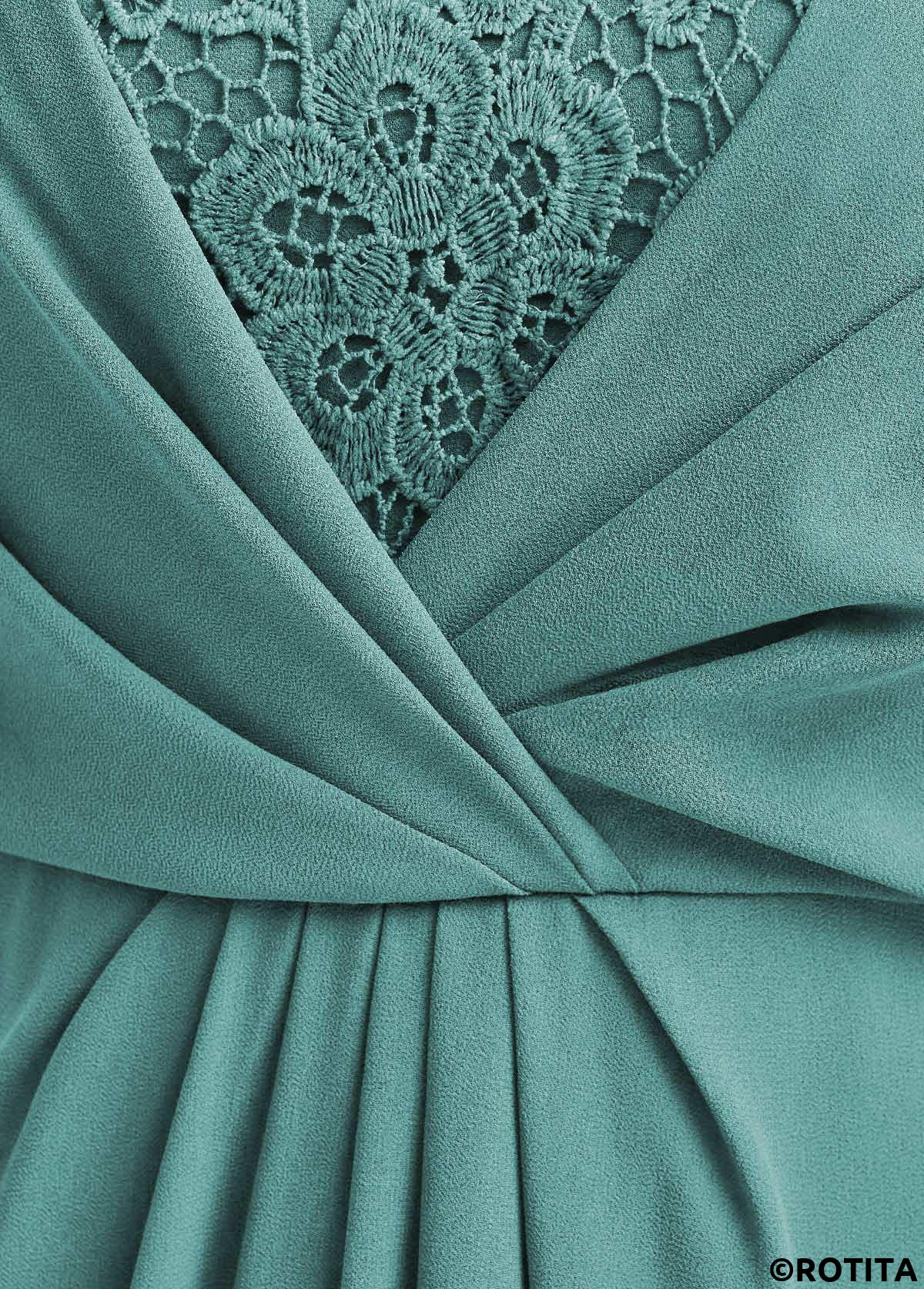 Turquoise dresses,Plain Color dresses,Party dresses,Elegant dresses,ROTITA Lace Turquoise V Neck Short Sleeve Maxi Dress