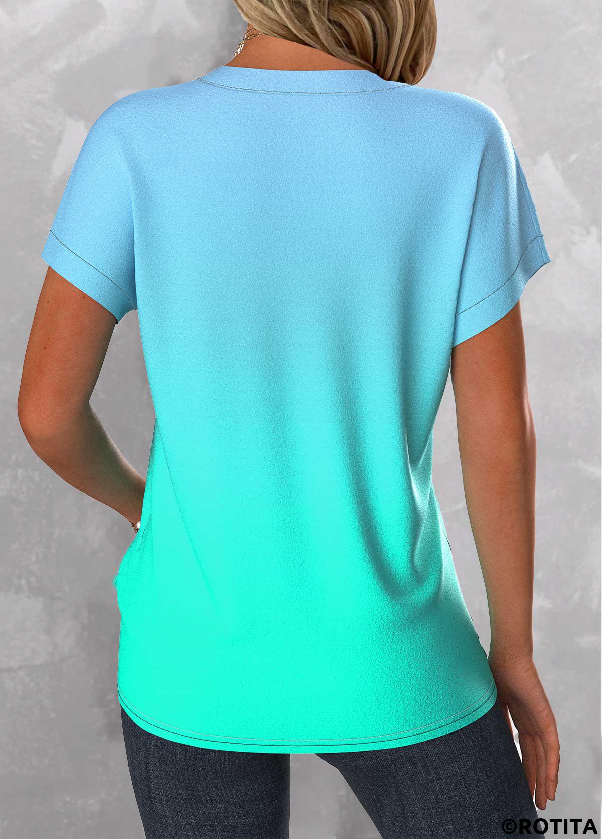 Mint Green plus size,Ombre plus size,ROTITA Plus Size Button Mint Green Ombre T Shirt
