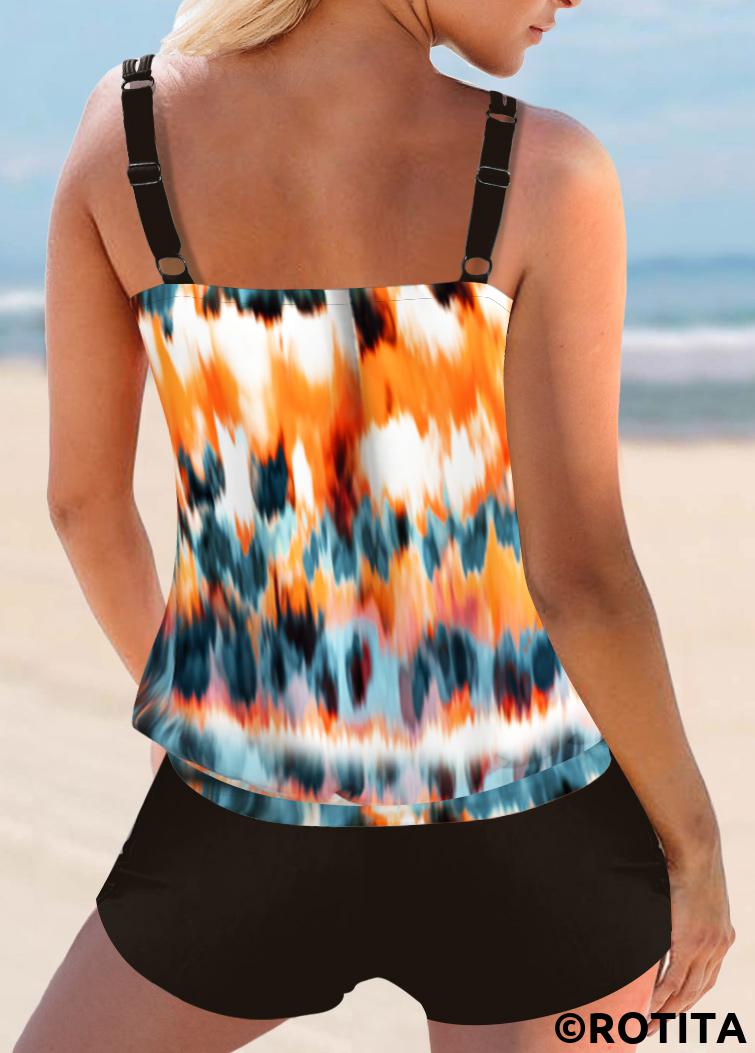 Multi Color swimwear,Rainbow Color swimwear,Tie Dye swimwear,ROTITA Multi Color Tie Dye Print Tankini Top