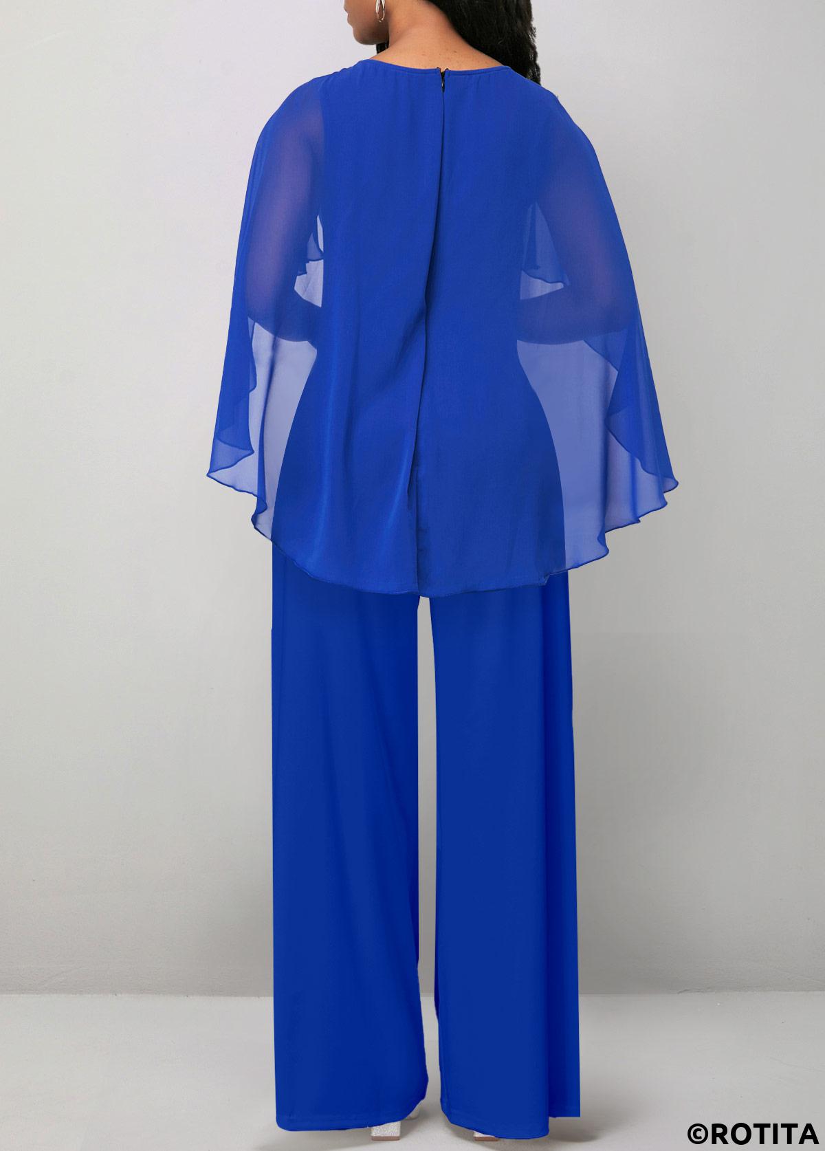 Royal Blue jumpsuits&rompers,Plain Color jumpsuits&rompers,ROTITA Asymmetry Royal Blue Long Scoop Neck Jumpsuit
