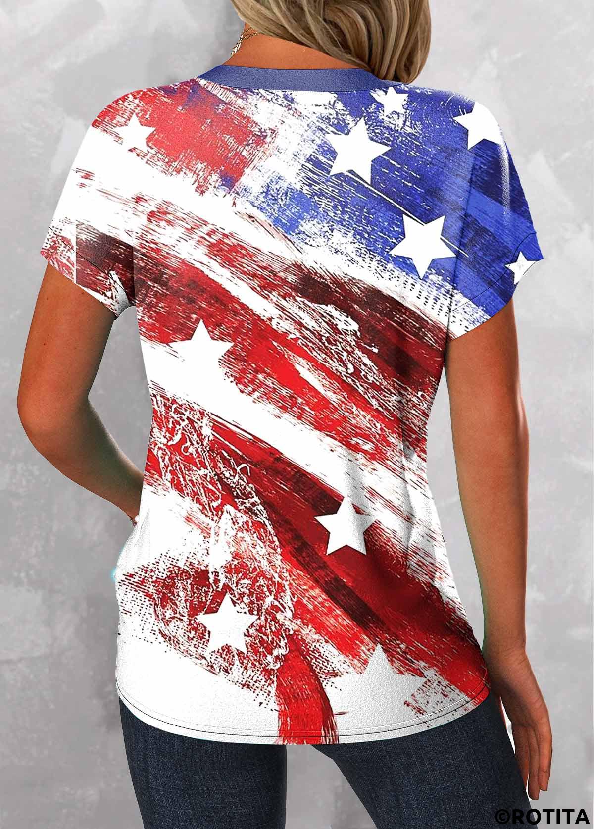 Multi Color plus size,Flag plus size,ROTITA Plus Size Button Multi Color T Shirt