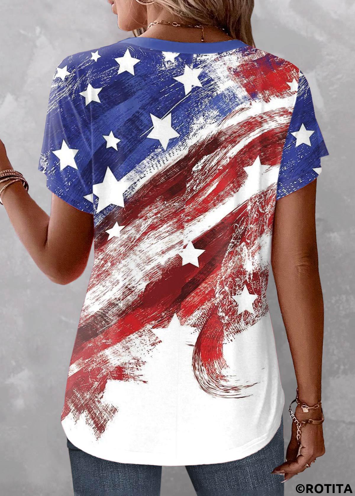 Multi Color plus size,Flag plus size,ROTITA Plus Size Button Multi Color T Shirt