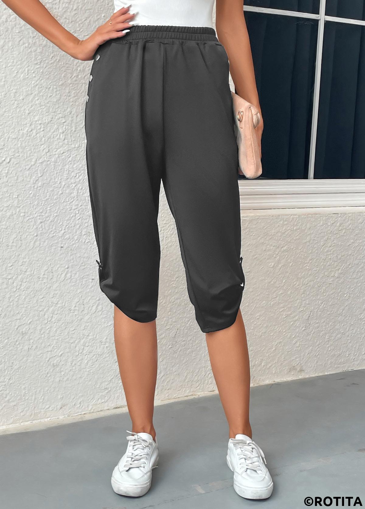Dark Grey bottoms,Plain Color bottoms,Pocket Dark Grey Jogger Elastic Waist Pants
