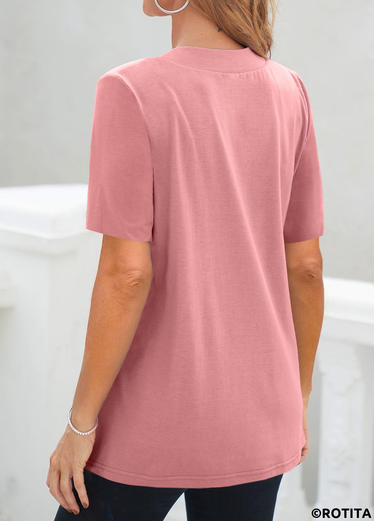 Pink tops,Geometric tops,Striped tops,ROTITA Geometric Print Pink Square Neck Fake Two Piece Twinset