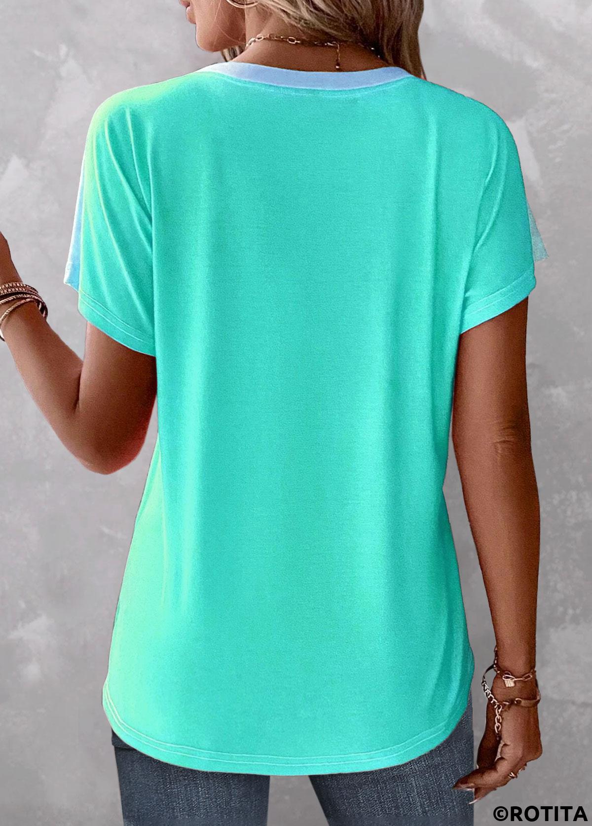 Mint Green plus size,Ombre plus size,ROTITA Plus Size Button Mint Green Ombre T Shirt
