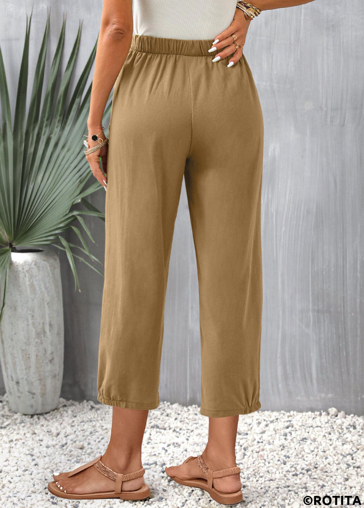 Light Coffee bottoms,Plain Color bottoms,Pocket Light Coffee High Waisted Pants