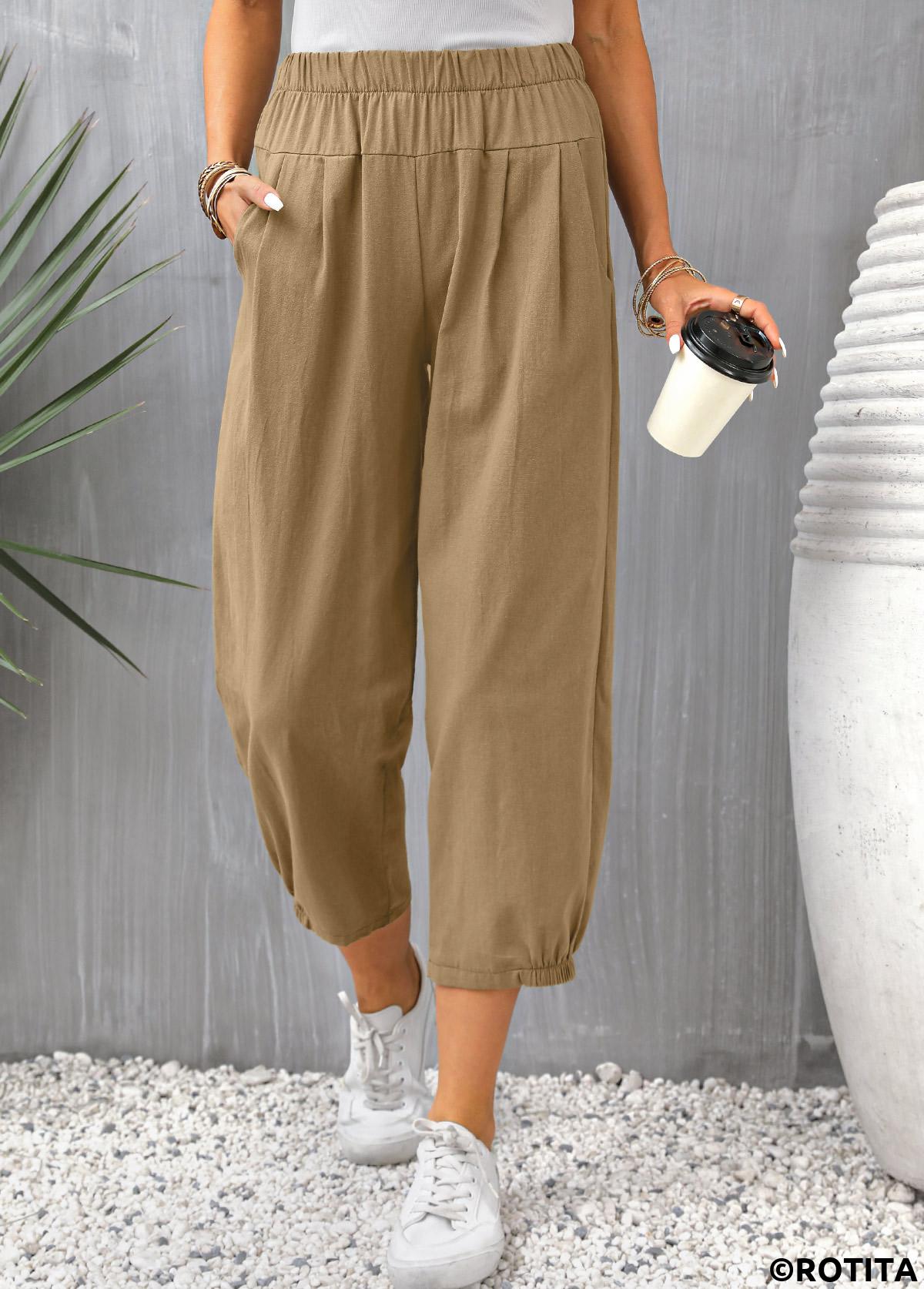 Light Coffee bottoms,Plain Color bottoms,Pocket Light Coffee High Waisted Pants