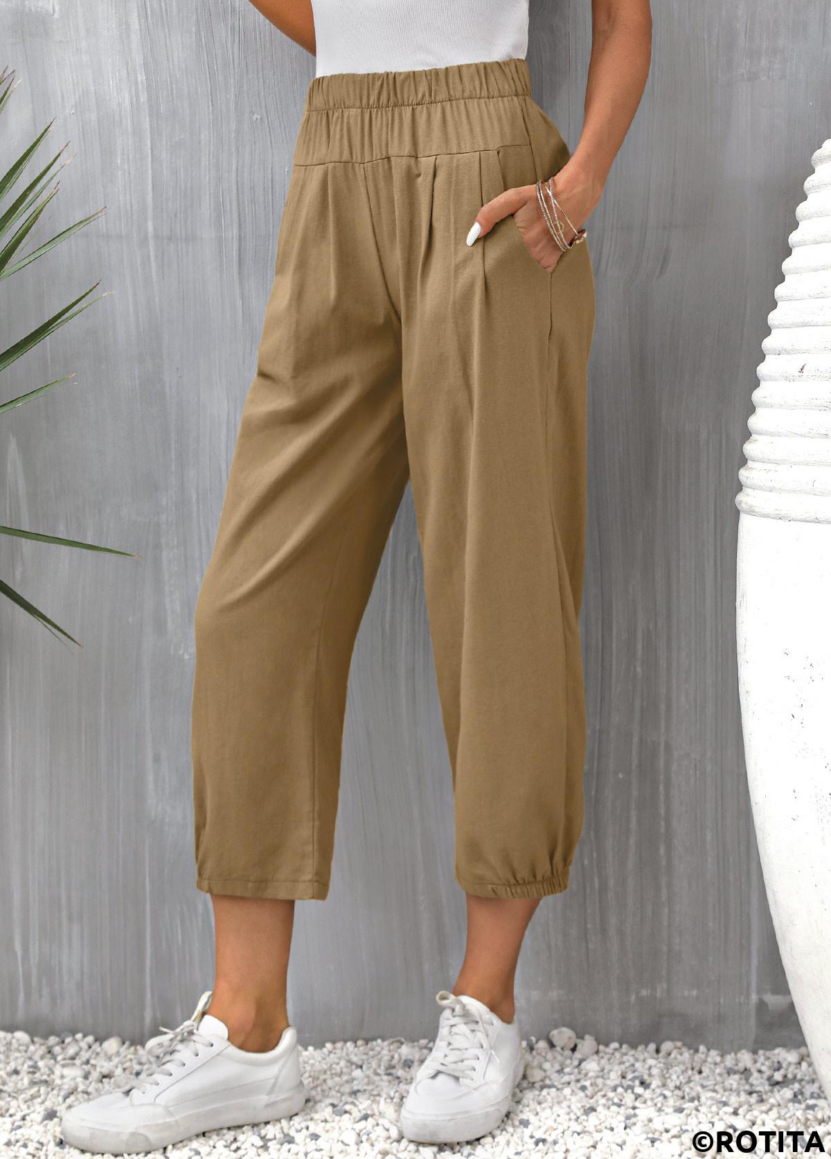 Light Coffee bottoms,Plain Color bottoms,Pocket Light Coffee High Waisted Pants