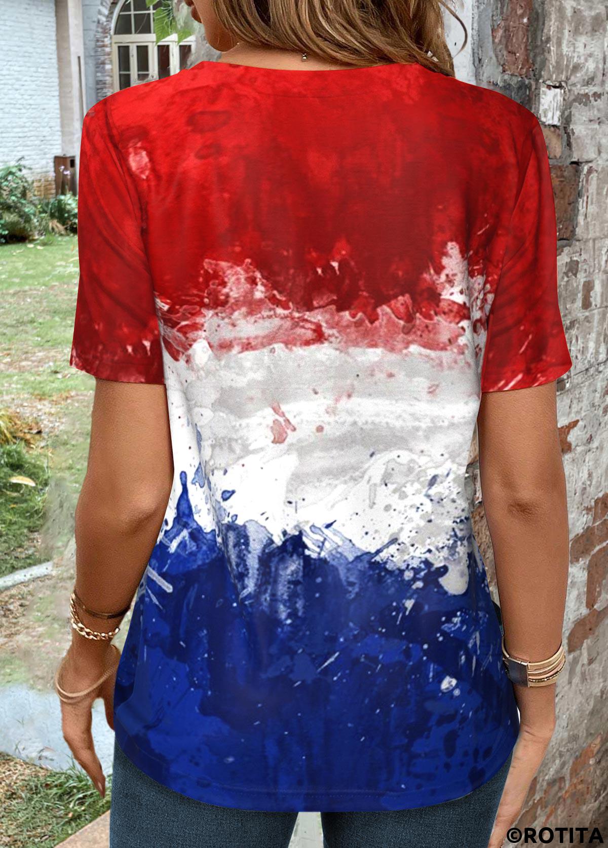 Multi Color tops,Rainbow Color tops,Flag tops,ROTITA Twist Flag Print Multi Color T Shirt