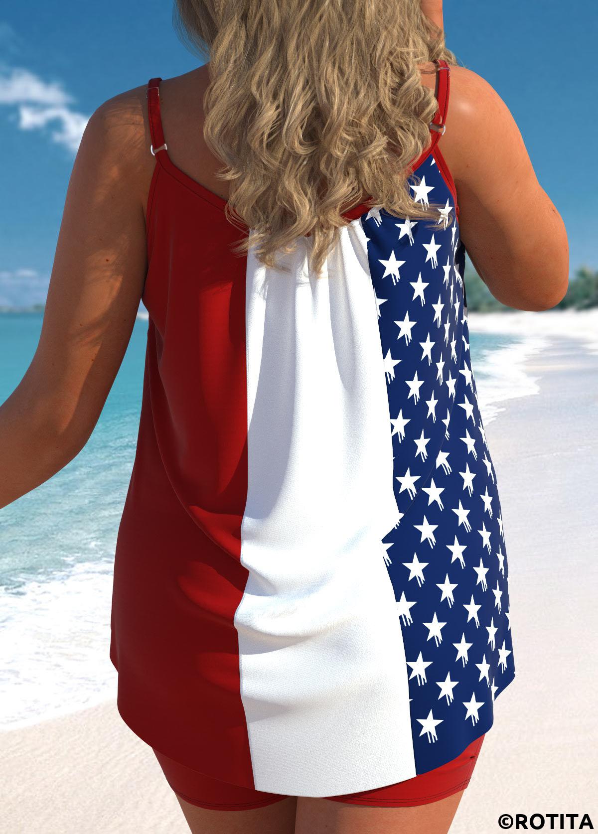Multi Color plus size,Flag plus size,ROTITA Plus Size High Waisted Bowknot Tankini Set