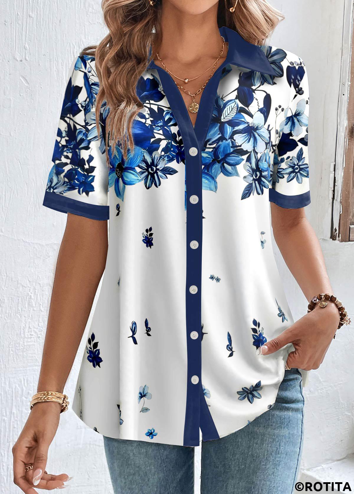 Rotita-Bluse mit Blumendruck und weißem Hemdkragen