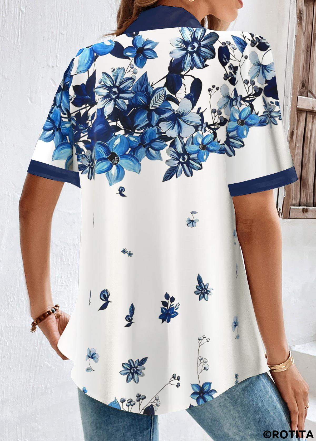 Rotita-Bluse mit Blumendruck und weißem Hemdkragen