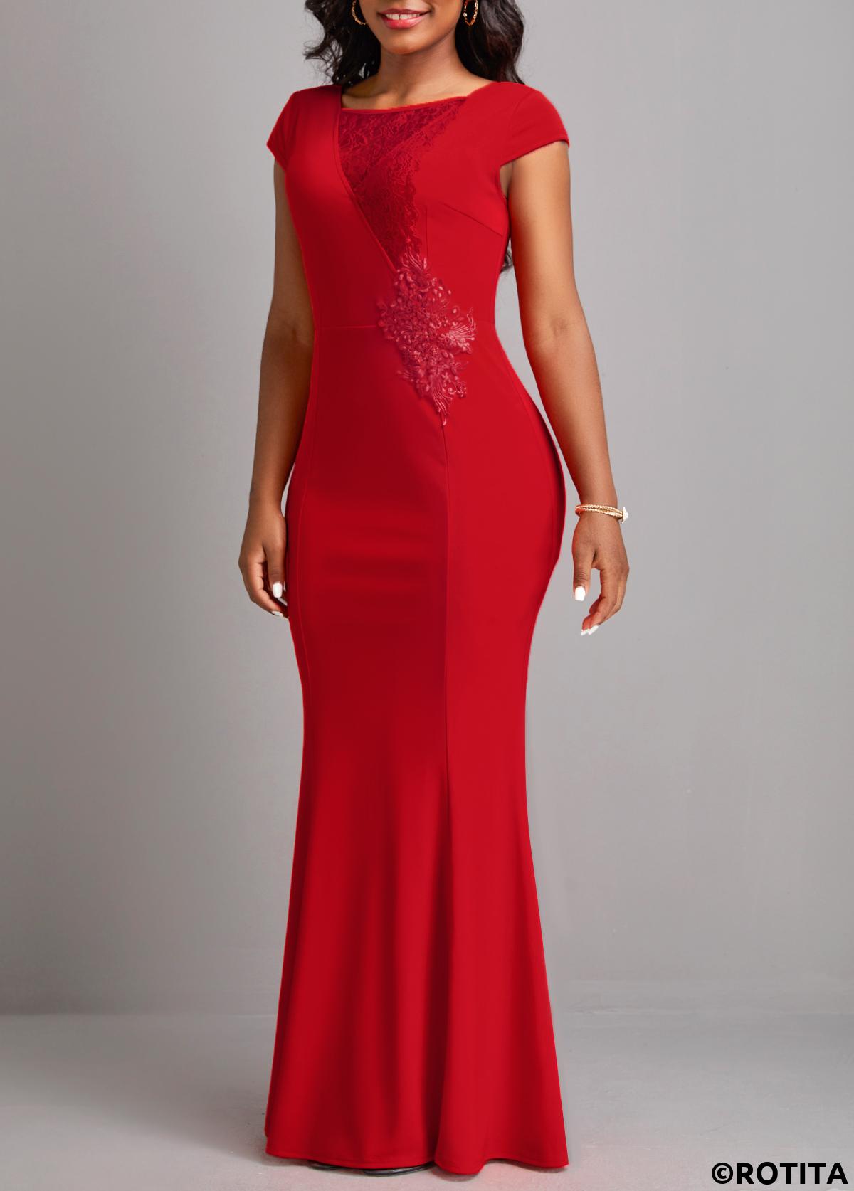 Red dresses,Plain Color dresses,Party dresses,Elegant dresses,ROTITA Red Patchwork Square Neck Bodycon Dress