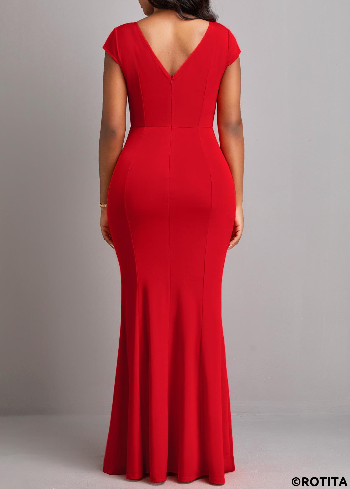 Red dresses,Plain Color dresses,Party dresses,Elegant dresses,ROTITA Red Patchwork Square Neck Bodycon Dress
