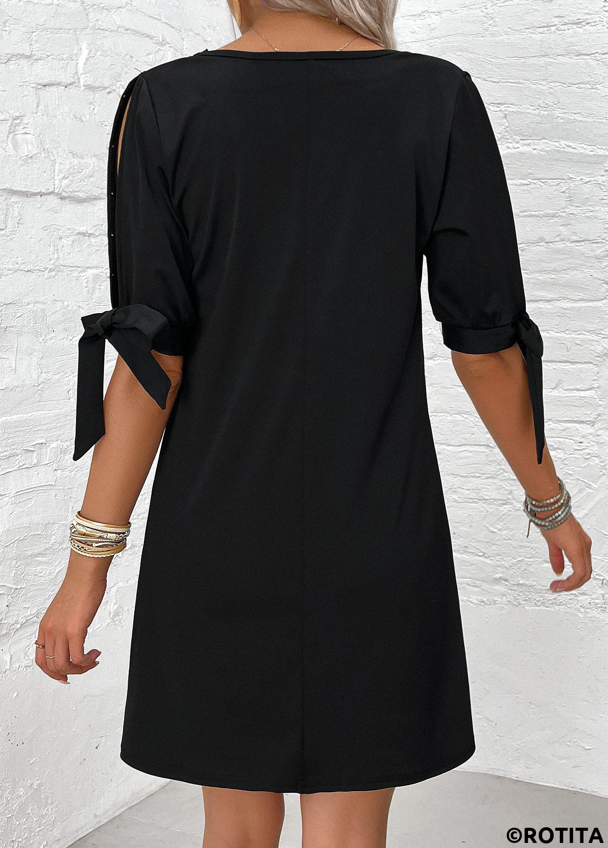 Black dresses,Plain Color dresses,Everyday dresses,Casual dresses,ROTITA Pearl Black Short A Line V Neck Dress