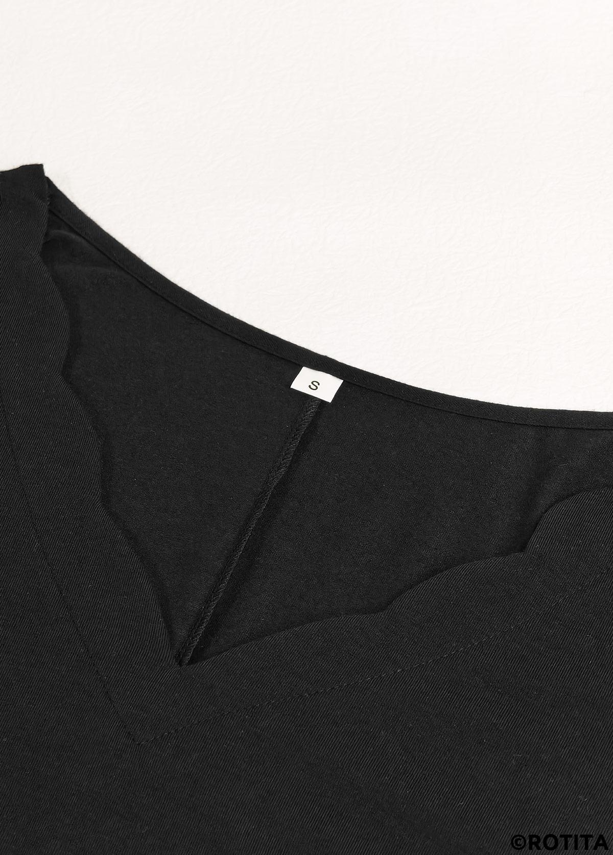 Black dresses,Plain Color dresses,Everyday dresses,Casual dresses,ROTITA Pearl Black Short A Line V Neck Dress