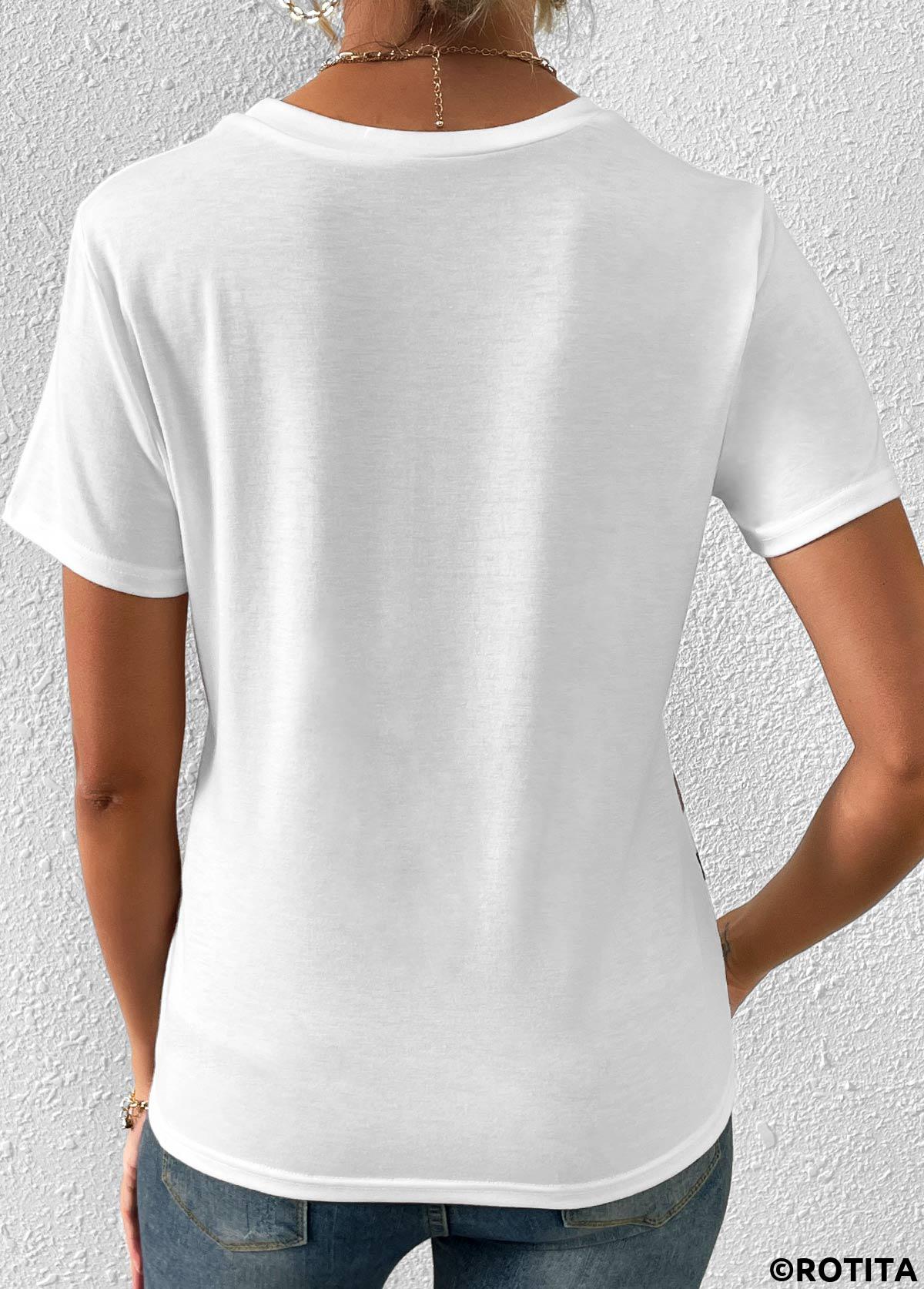 Button Striped White Round Neck T Shirt