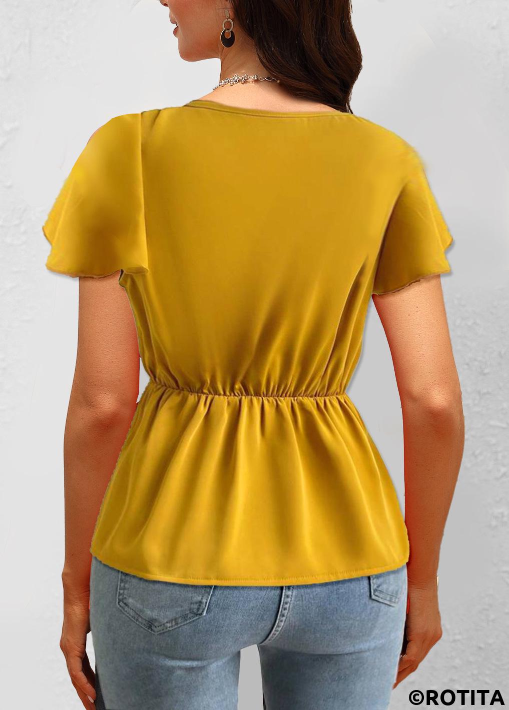 Ginger tops,Plain Color tops,ROTITA Twist Ginger V Neck Short Sleeve T Shirt