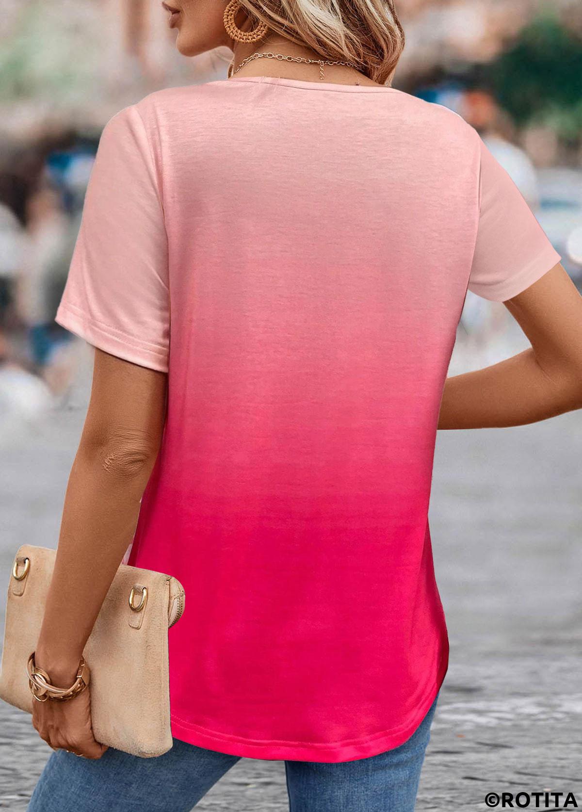 Hot Pink tops,Ombre tops,ROTITA Criss Cross Ombre Hot Pink T Shirt