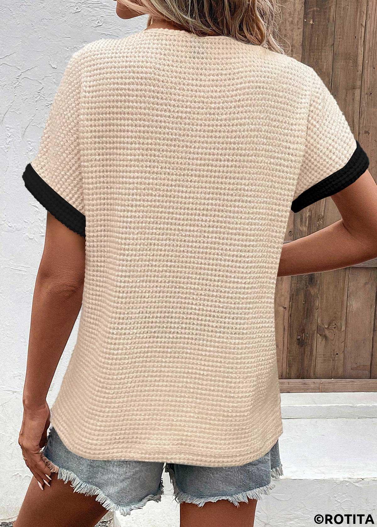 ROTITA T-shirt beige à manches courtes et col en V