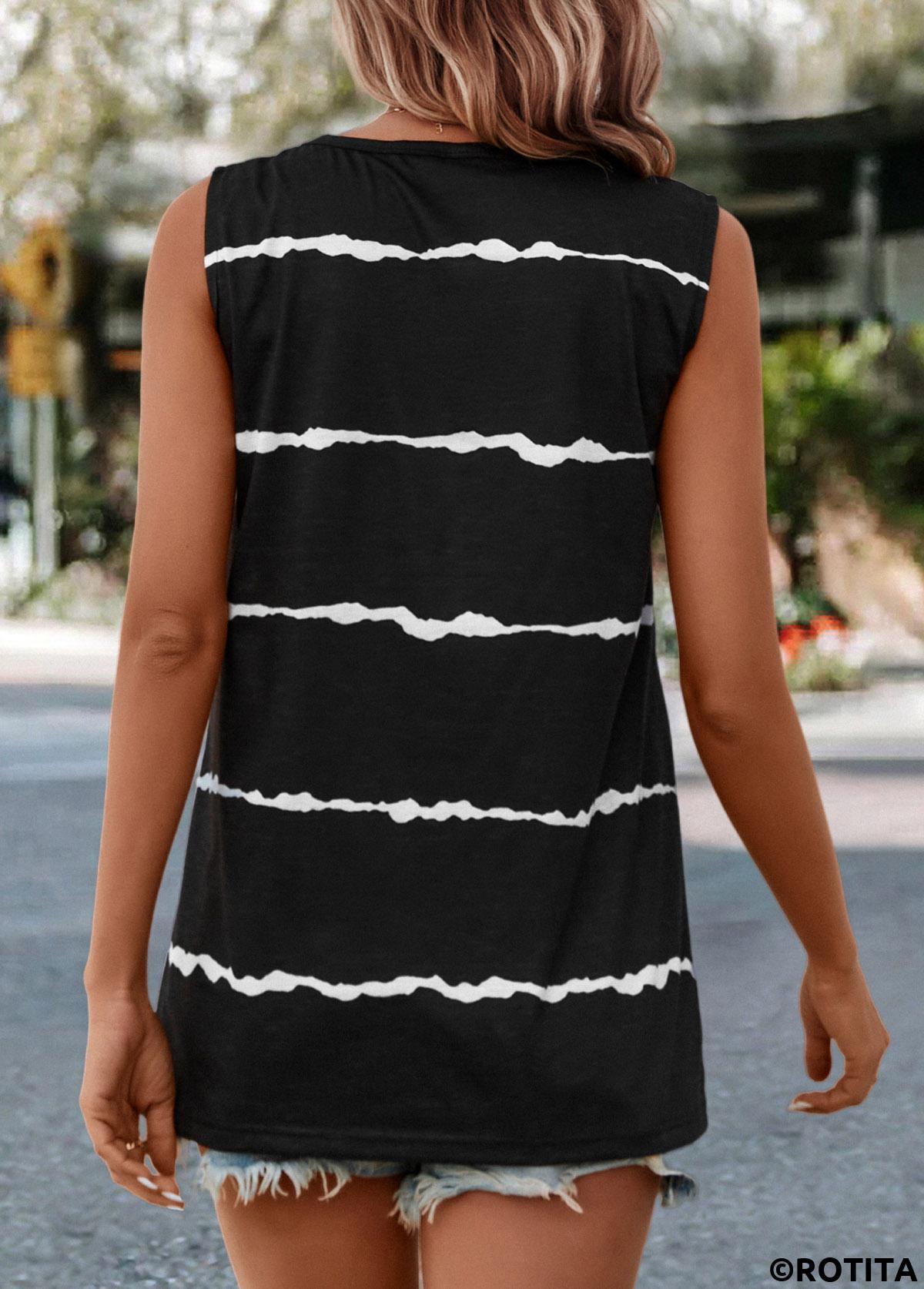 Black tops,Striped tops,ROTITA Striped Black V Neck Tank Top