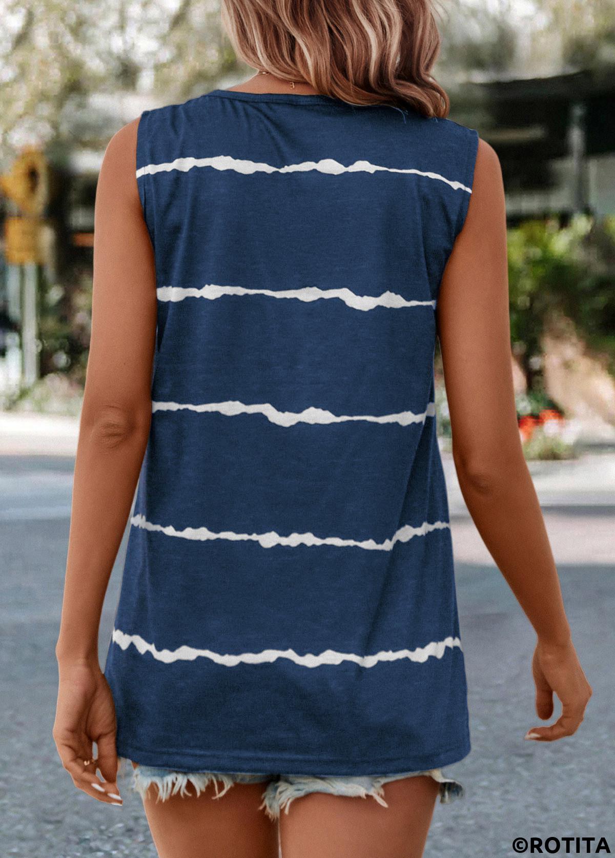 Navy tops,Striped tops,ROTITA Striped Navy V Neck Tank Top
