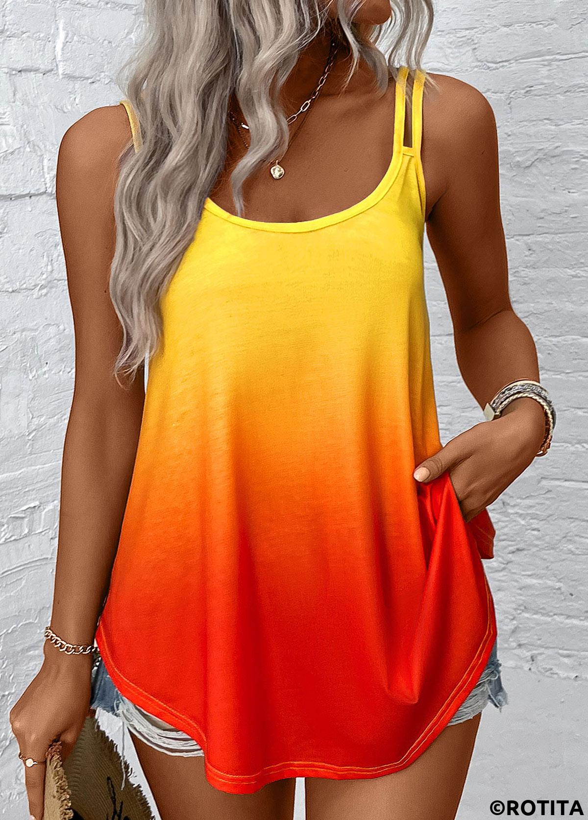 Multi Color tops,Rainbow Color tops,Ombre tops,ROTITA Ombre Multi Color Scoop Neck Camisole Top