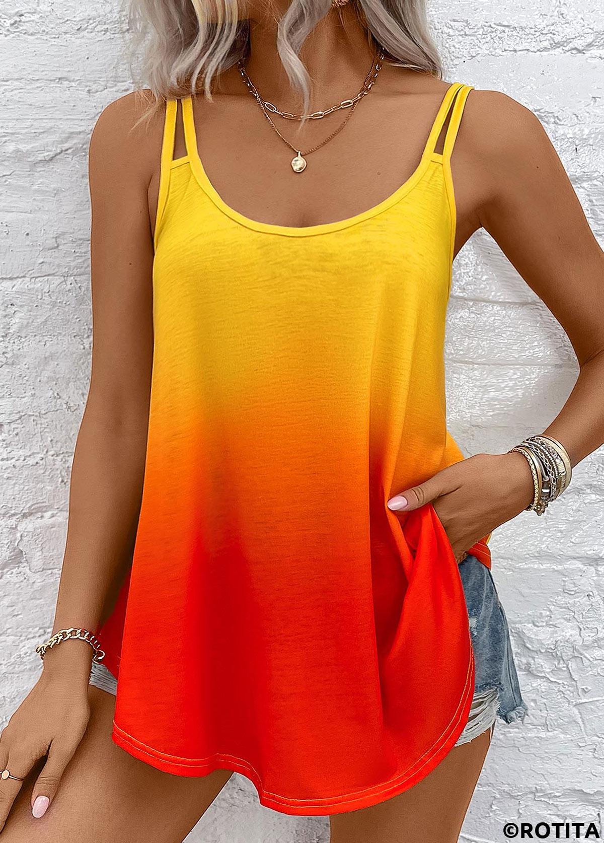 Multi Color tops,Rainbow Color tops,Ombre tops,ROTITA Ombre Multi Color Scoop Neck Camisole Top