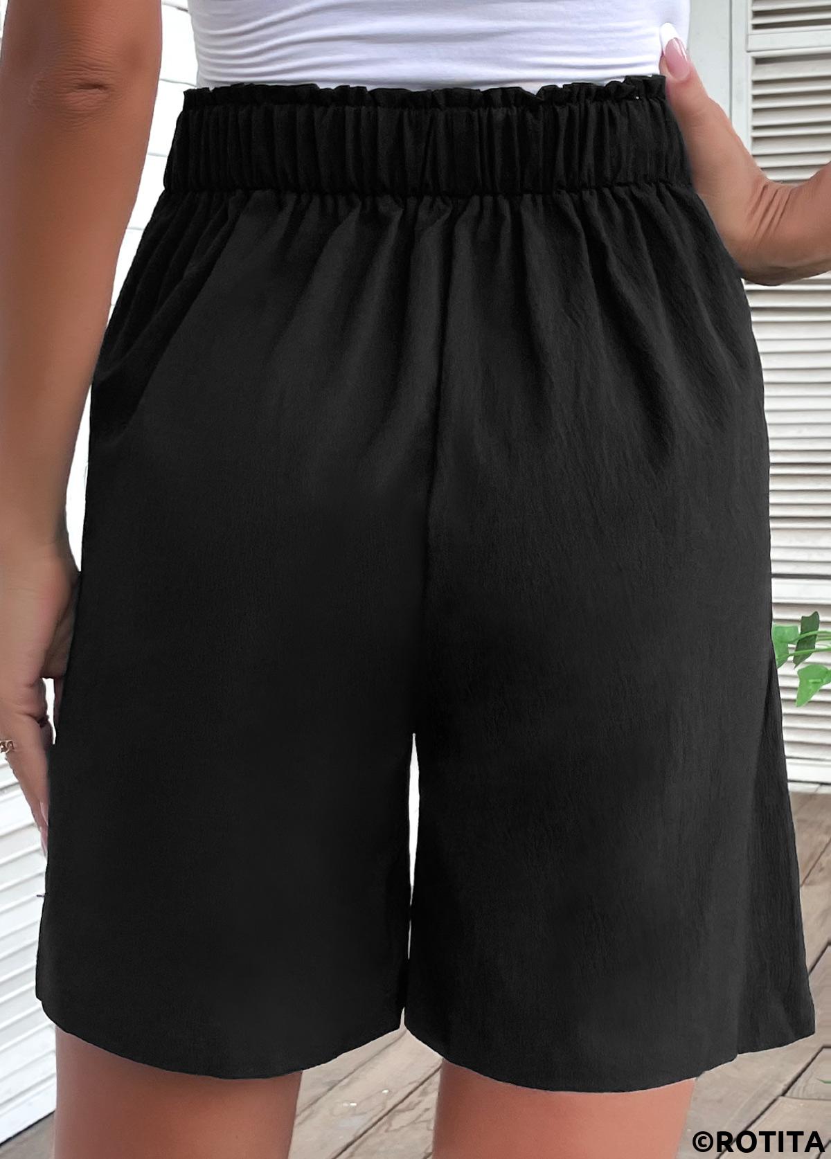 Black bottoms,Plain Color bottoms,Black Plain Color High Waisted Button Up Shorts