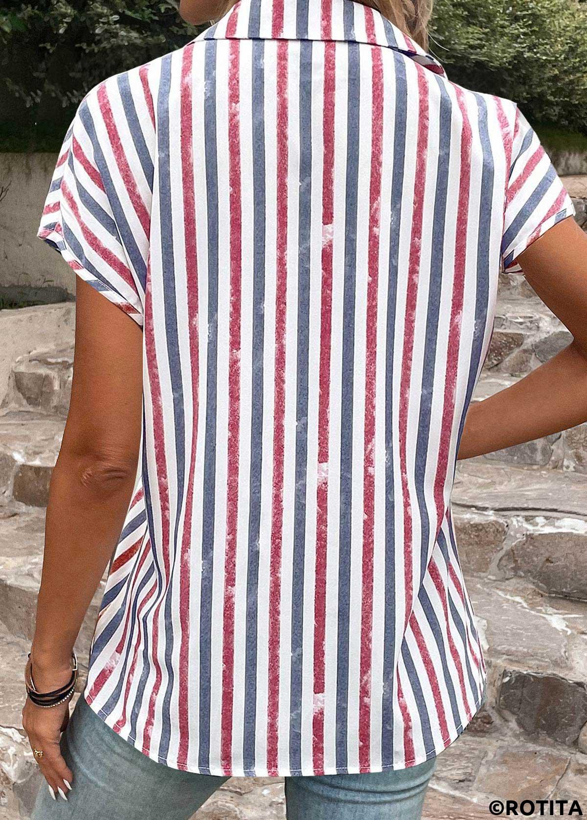 Multi Color plus size,Rainbow Color plus size,Striped plus size,ROTITA Plus Size Button Multi Color Striped Blouse