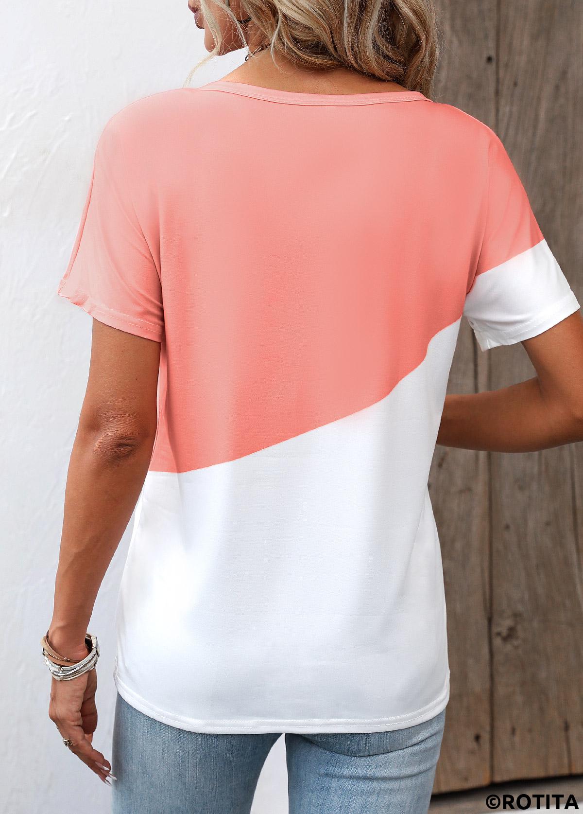 Zipper Dusty Pink Round Neck T Shirt