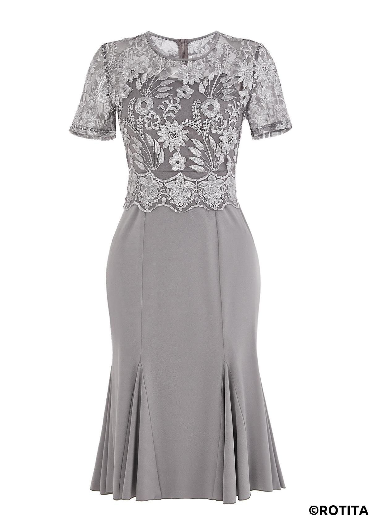 Grey dresses,Plain Color dresses,Party dresses,Elegant dresses,ROTITA Mermaid Grey Round Neck Short Sleeve Bodycon Dress