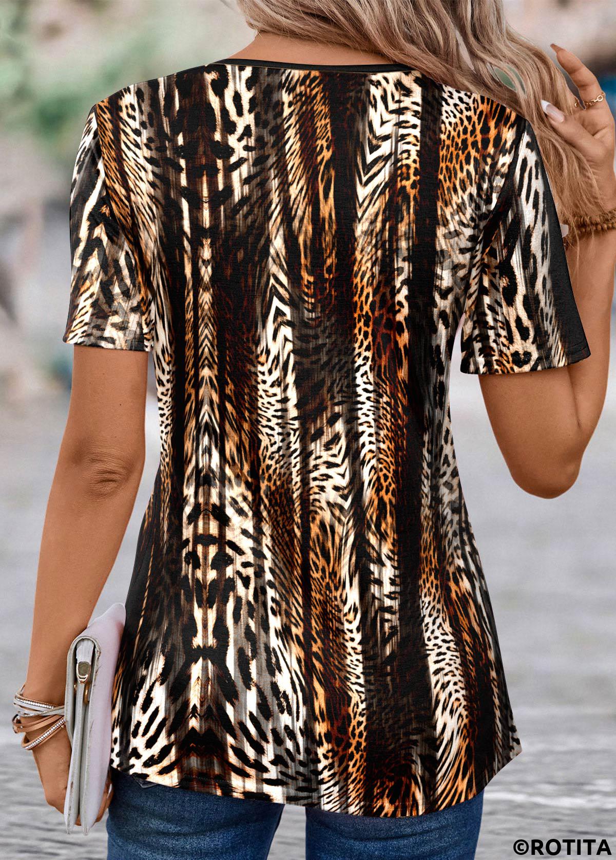 ROTITA Fake 2in1 Leopard Dark Coffee T Shirt