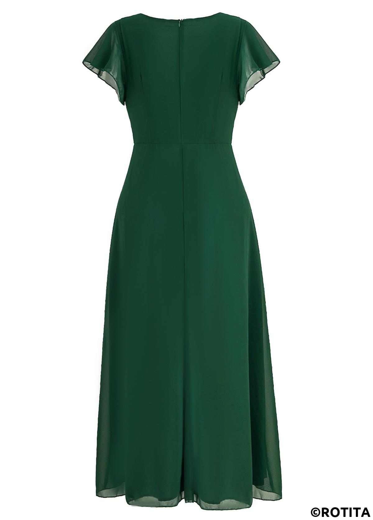 Blackish Green dresses,Plain Color dresses,Party dresses,Elegant dresses,ROTITA Twist Blackish Green High Low V Neck Dress
