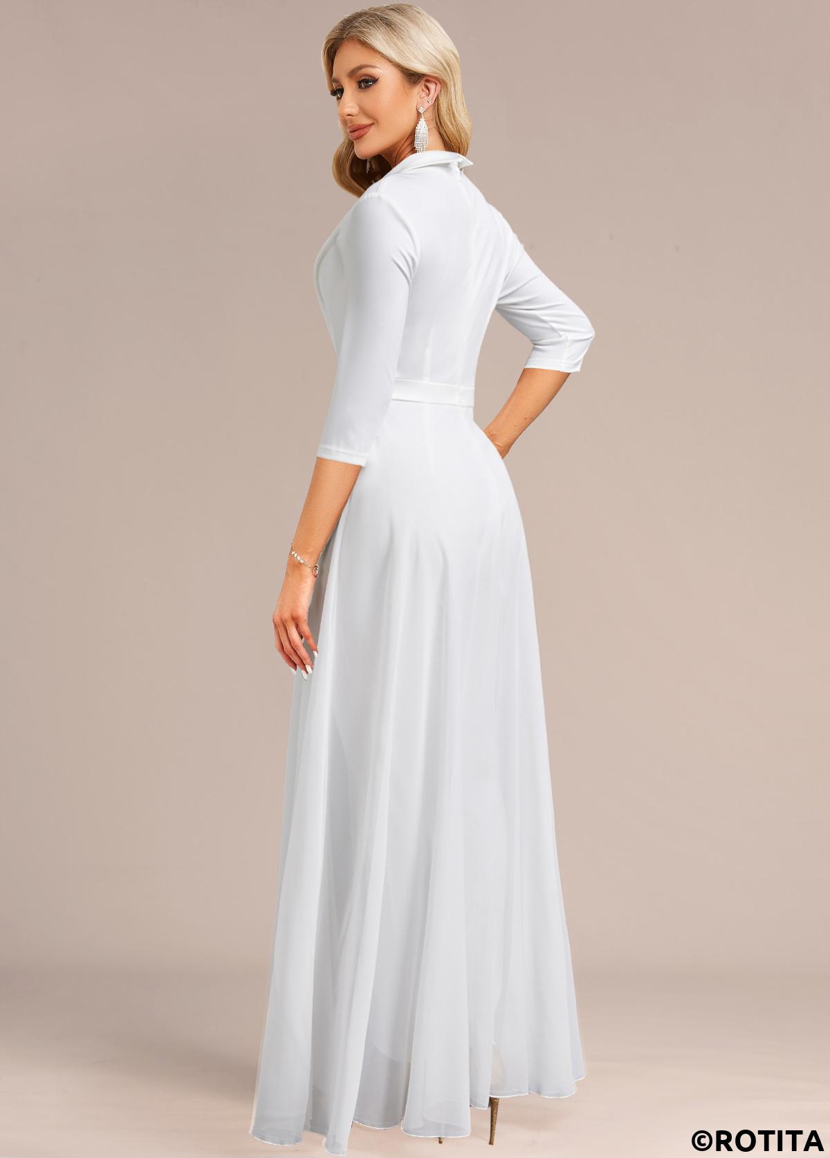 White jumpsuits&rompers,Plain Color jumpsuits&rompers,ROTITA Sequin White Ankle Length Regular Lapel Jumpsuit