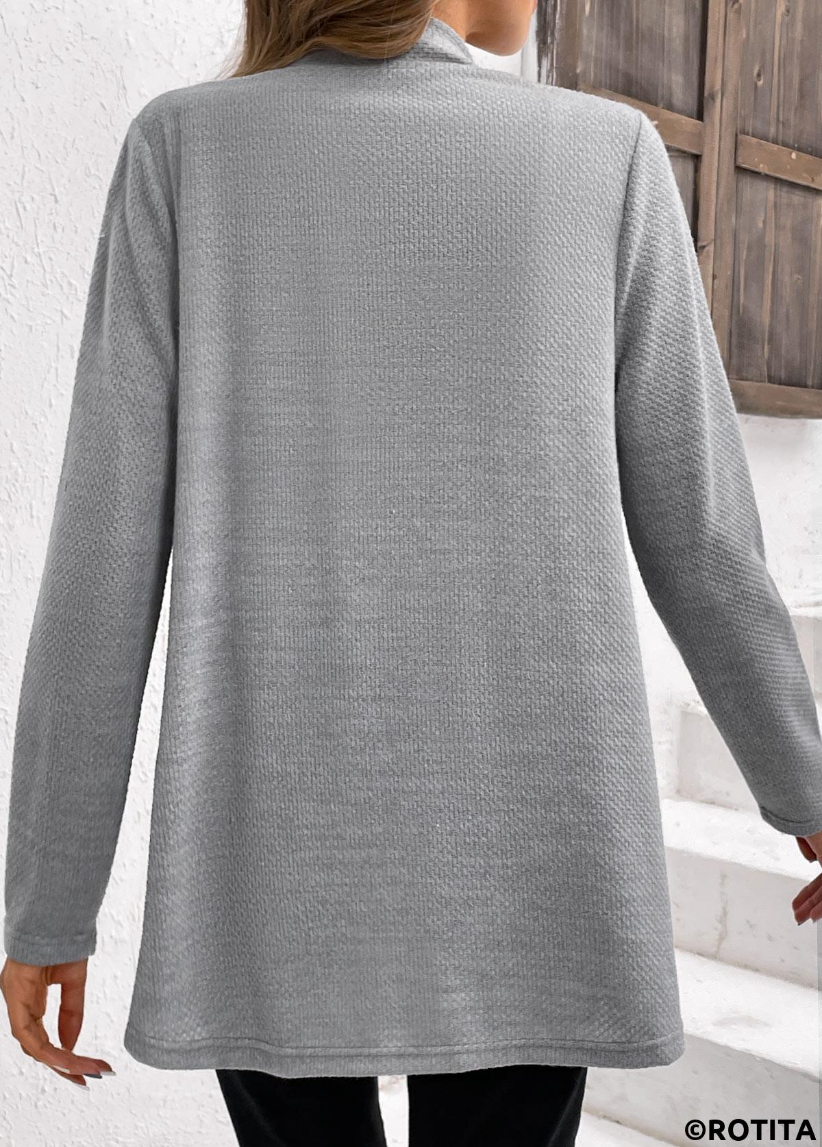 Grey tops,Plain Color tops,ROTITA Lace Patchwork Grey Long Sleeve Cardigan
