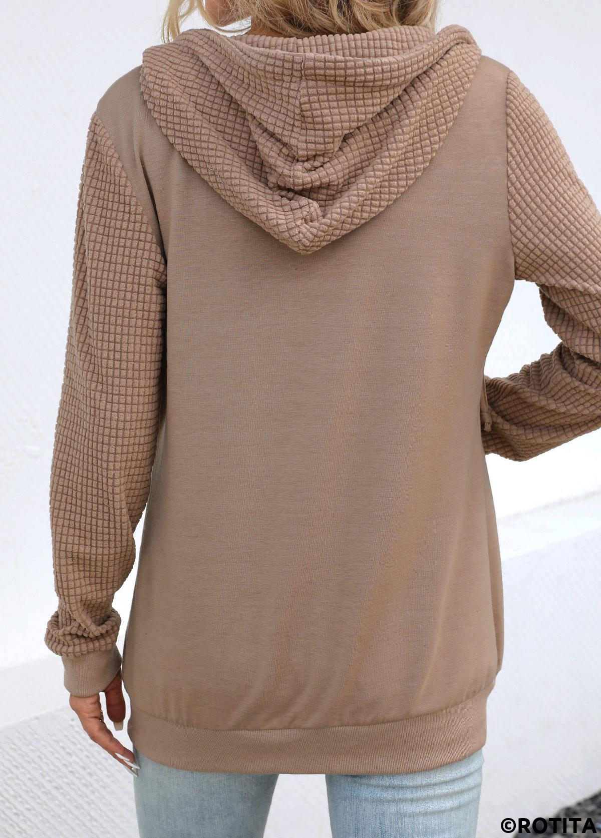 Light Coffee plus size,Plain Color plus size,ROTITA Plus Size Pocket Light Coffee Long Sleeve Hoodie