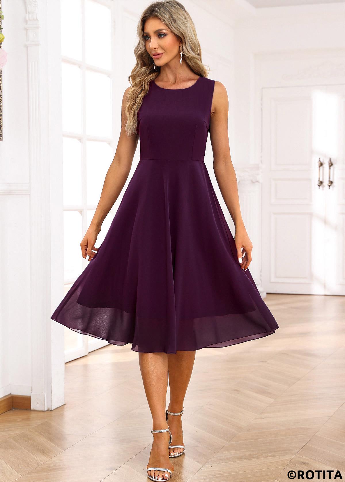 ROTITA Lace Dark Purple A Line Scoop Neck Dress