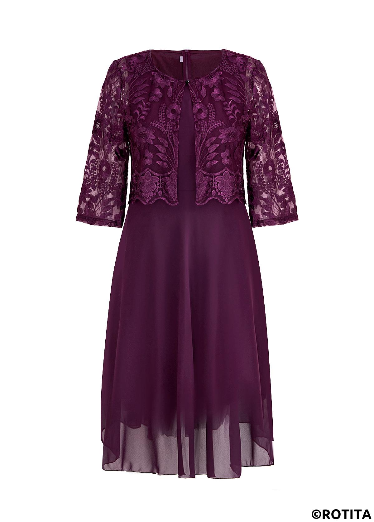 Dark Purple dresses,Plain Color dresses,Party dresses,Elegant dresses,ROTITA Lace Dark Purple A Line Scoop Neck Dress