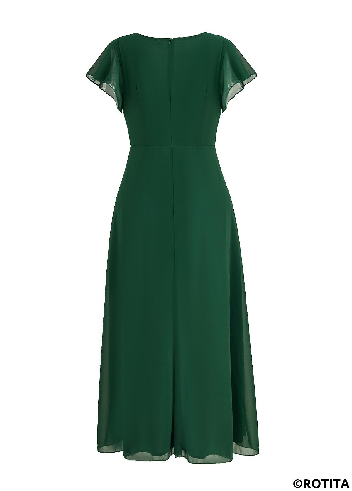 Blackish Green dresses,Plain Color dresses,Party dresses,Elegant dresses,ROTITA Twist Blackish Green High Low V Neck Dress