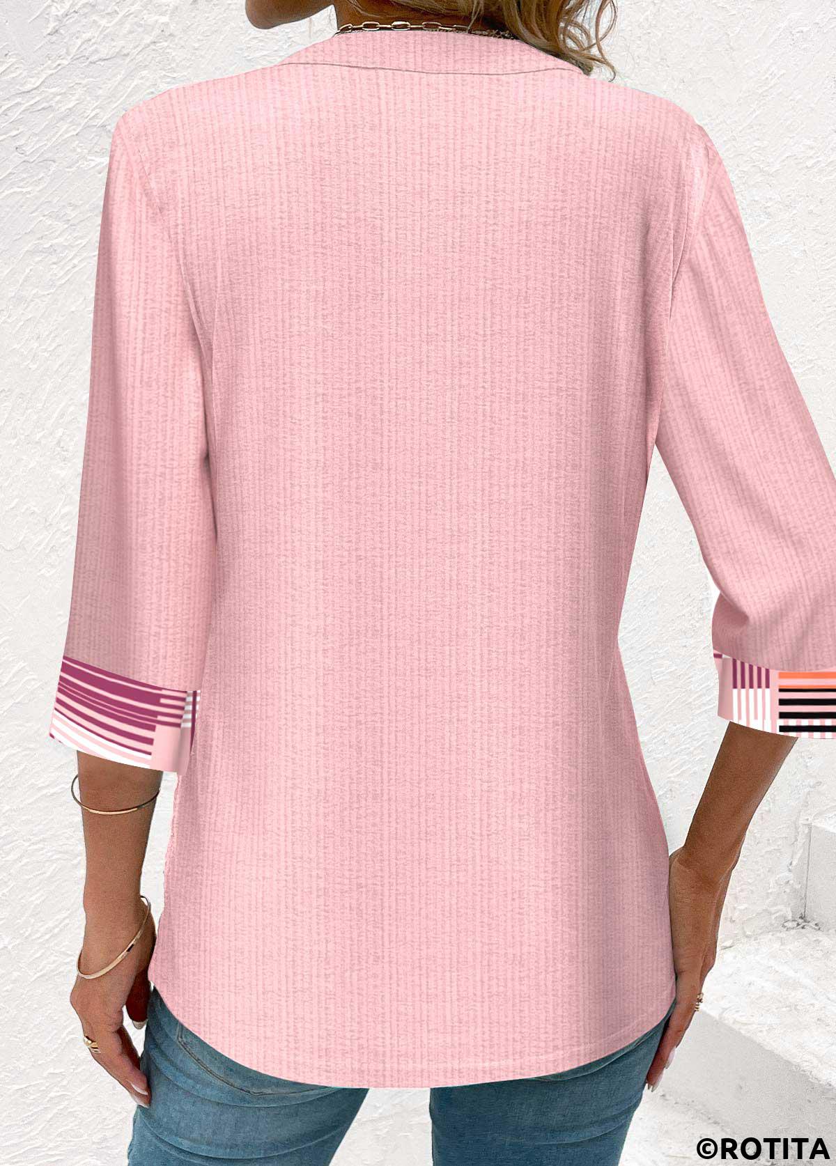 ensemble deux pièces en faux col carré rose à imprimé géométrique rotita