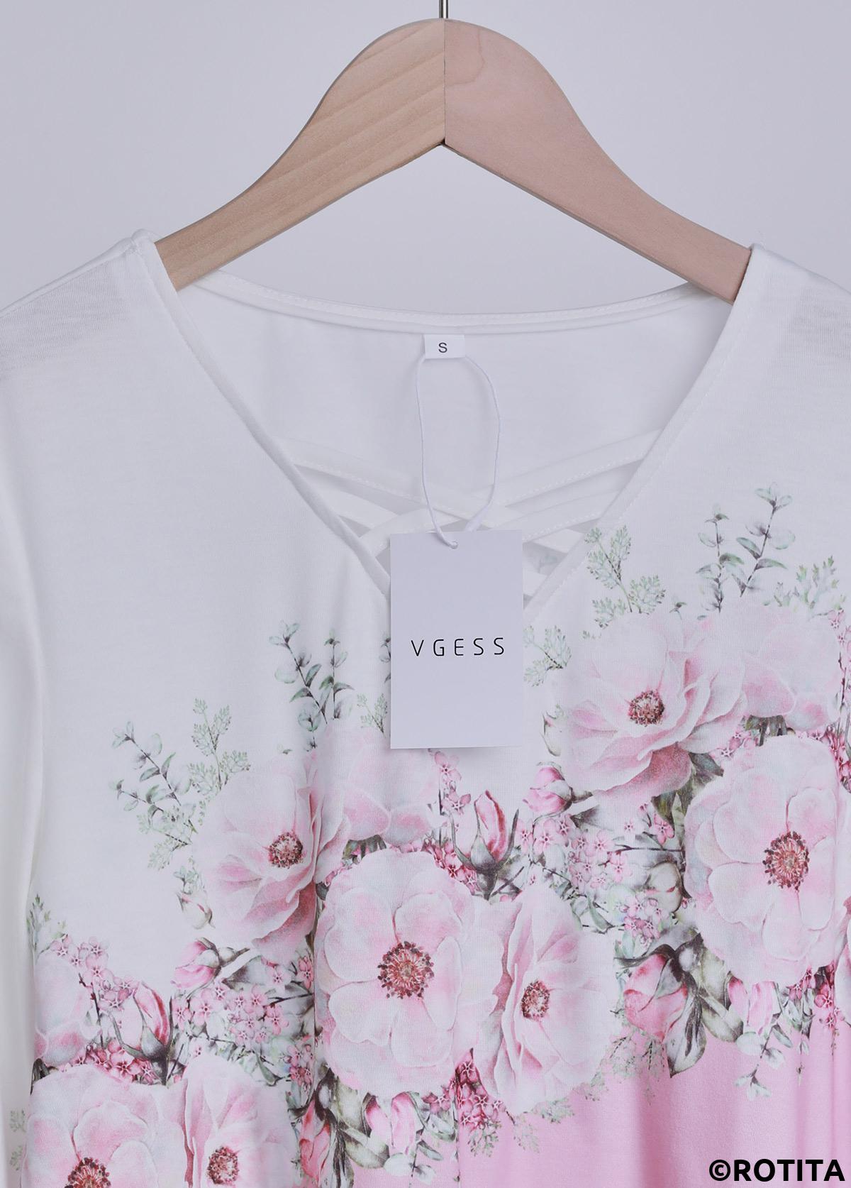 Pink plus size,White plus size,Floral plus size,Plants plus size,ROTITA Valentine's Day Plus Size Criss Cross Pink T Shirt