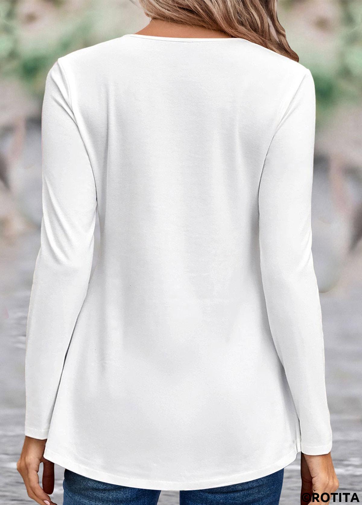 Weißes T-Shirt mit Umlegekragen und Rotita-Knopf